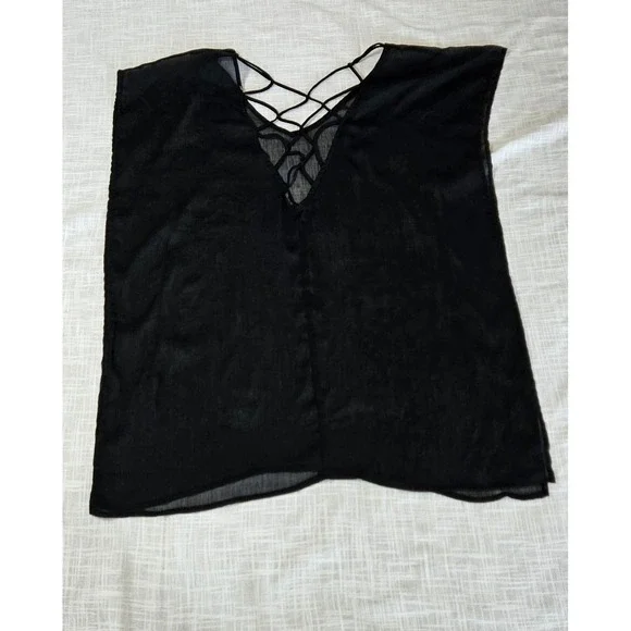 Unbranded Tunic Women OS Black Strappy Lattice Back Sheer Grunge Whimsygoth Boho - Picture 5 of 5